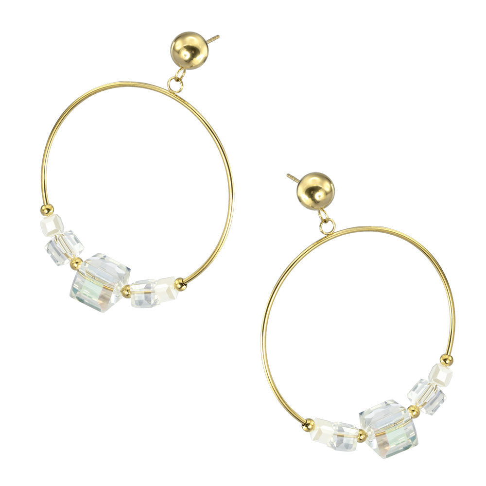 ESS681 STAINLESS STEEL EARRING WITH GLASS AAB CO..