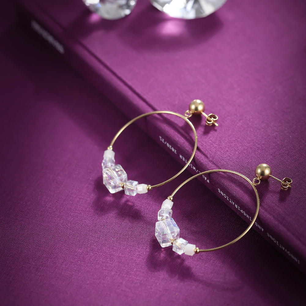 ESS681 STAINLESS STEEL EARRING WITH GLASS AAB CO..