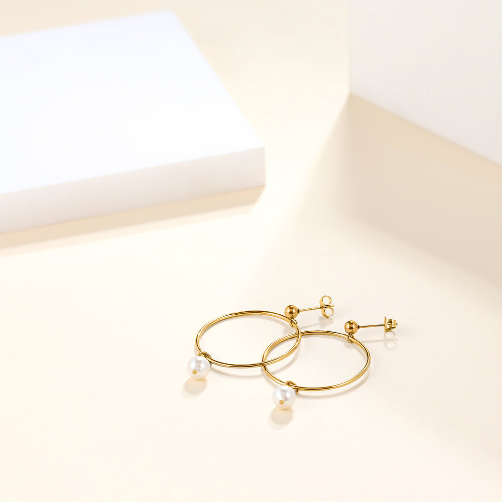 ESS720 STAINLESS STEEL EARRING WITH PEARL AAB CO..