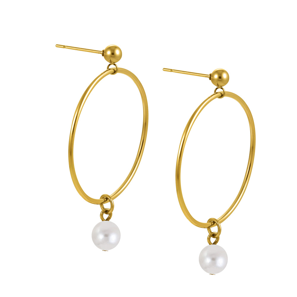 ESS720 STAINLESS STEEL EARRING WITH PEARL AAB CO..