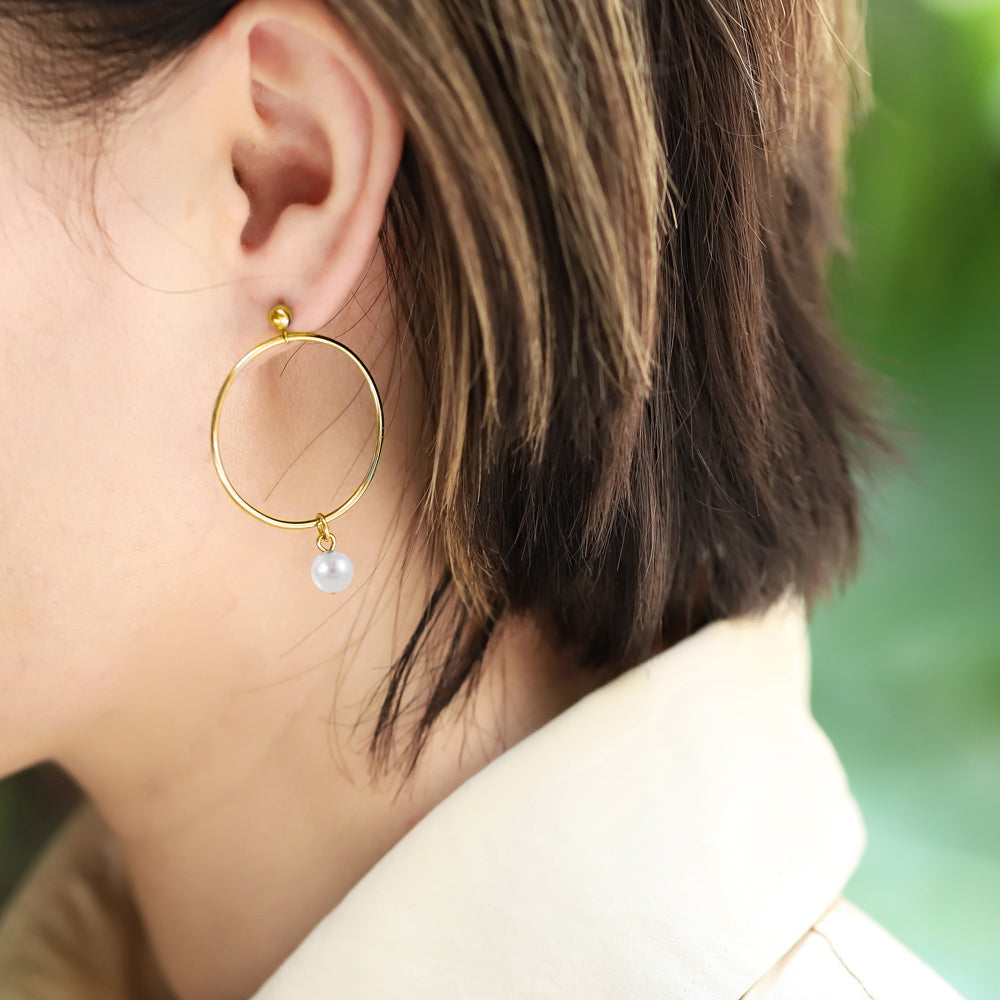 ESS720 STAINLESS STEEL EARRING WITH PEARL AAB CO..