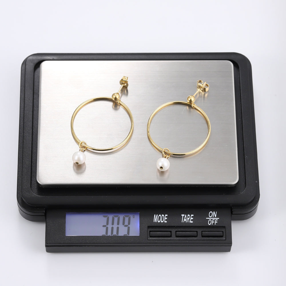 ESS720 STAINLESS STEEL EARRING WITH PEARL AAB CO..