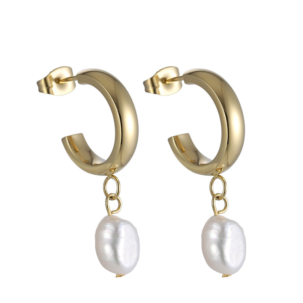 ESS721 STAINLESS STEEL EARRING WITH PEARL AAB CO..