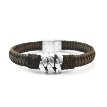 INBR121B STAINLESS STEEL BRACELET W LEATHER AAB CO..