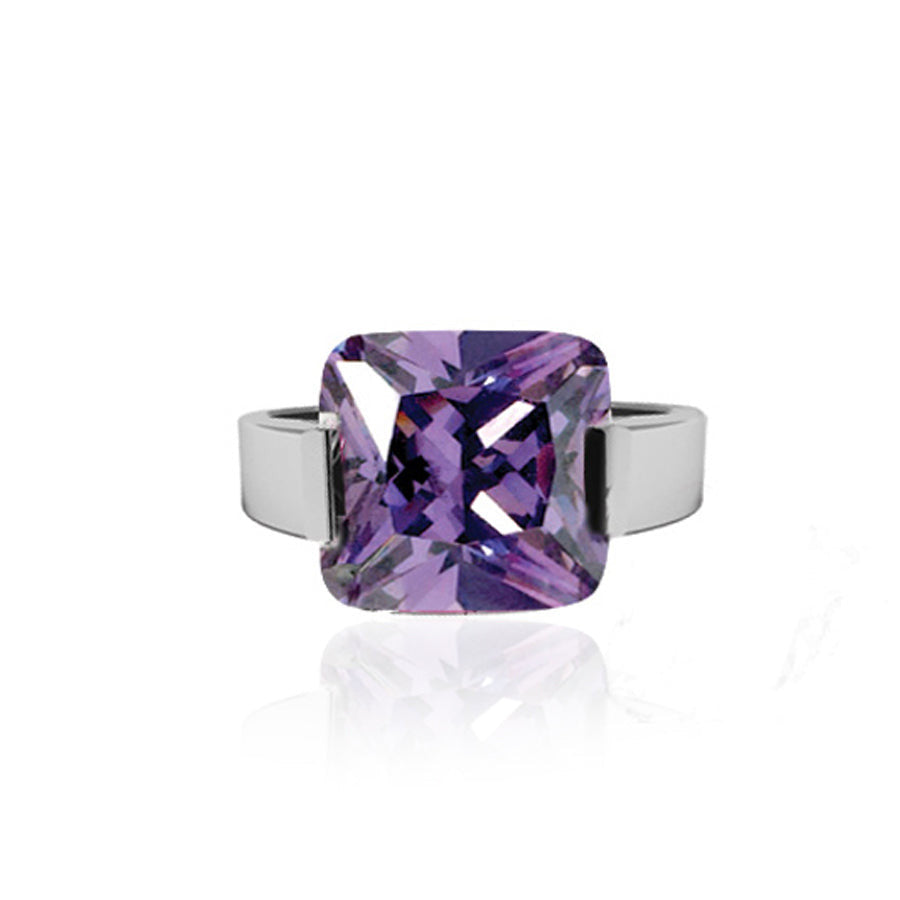 INR115B STAINLESS STEEL RING W CZ AAB CO..
