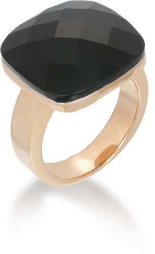LYR02B STAINLESS STEEL RING PINK GOLD WITH BLACK AAB CO..