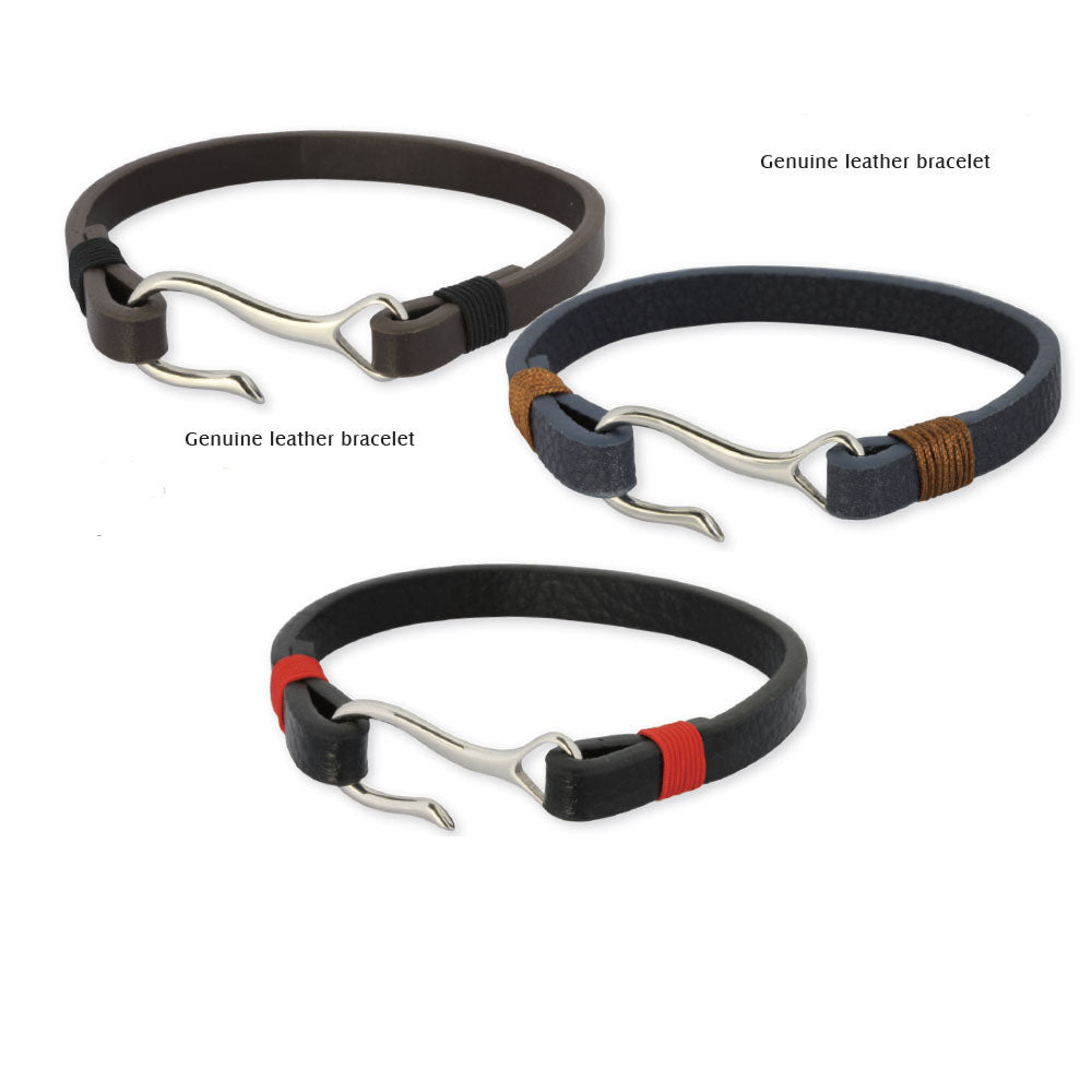 BSS611 STAINLESS STEEL LEATHER BRACELET