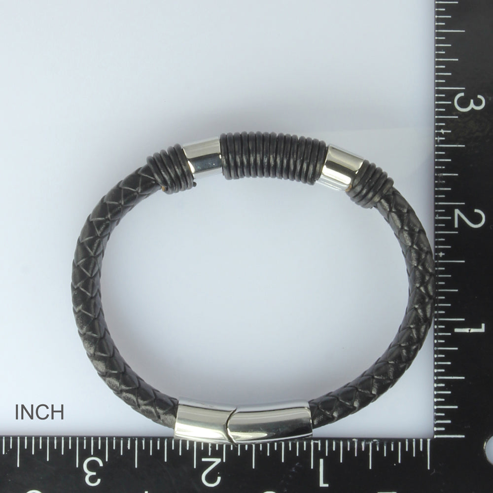 MBSS24 LEATHER BRACELET WITH STAINLESS STEEL CLOSURE