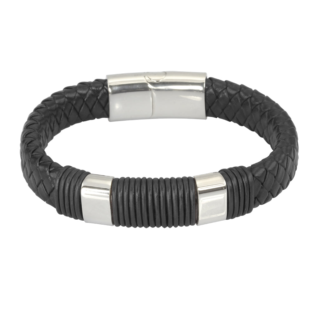 MBSS24 LEATHER BRACELET WITH STAINLESS STEEL CLOSURE AAB CO..