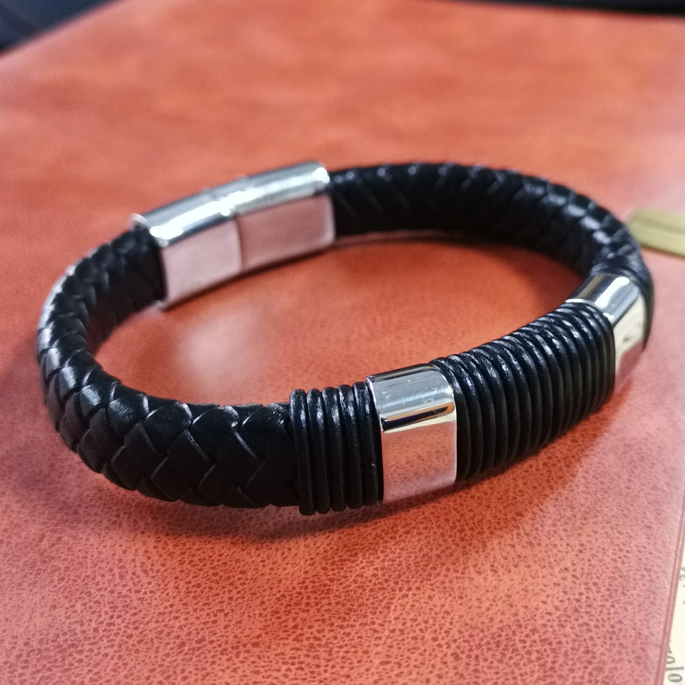 MBSS24 LEATHER BRACELET WITH STAINLESS STEEL CLOSURE AAB CO..