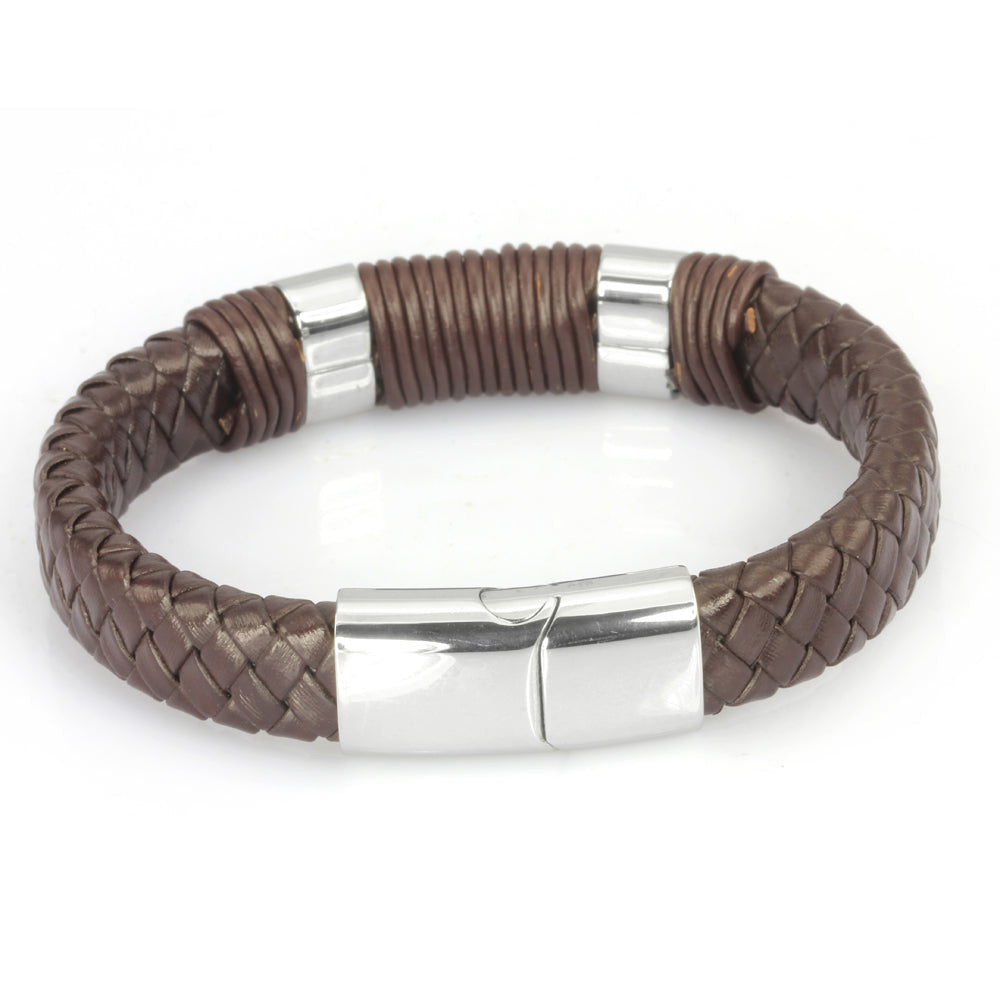 MBSS24 LEATHER BRACELET WITH STAINLESS STEEL CLOSURE AAB CO..