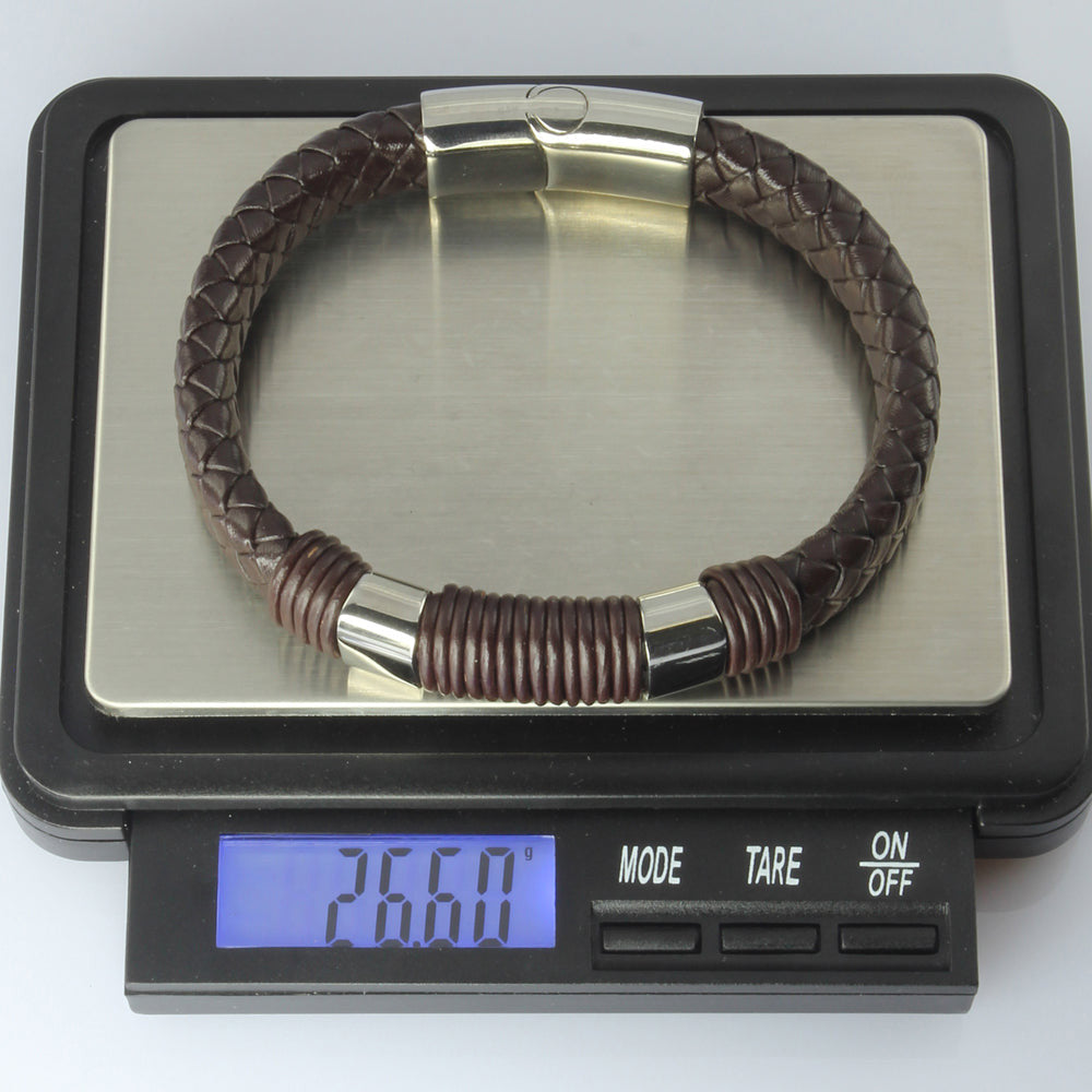 MBSS24 LEATHER BRACELET WITH STAINLESS STEEL CLOSURE AAB CO..