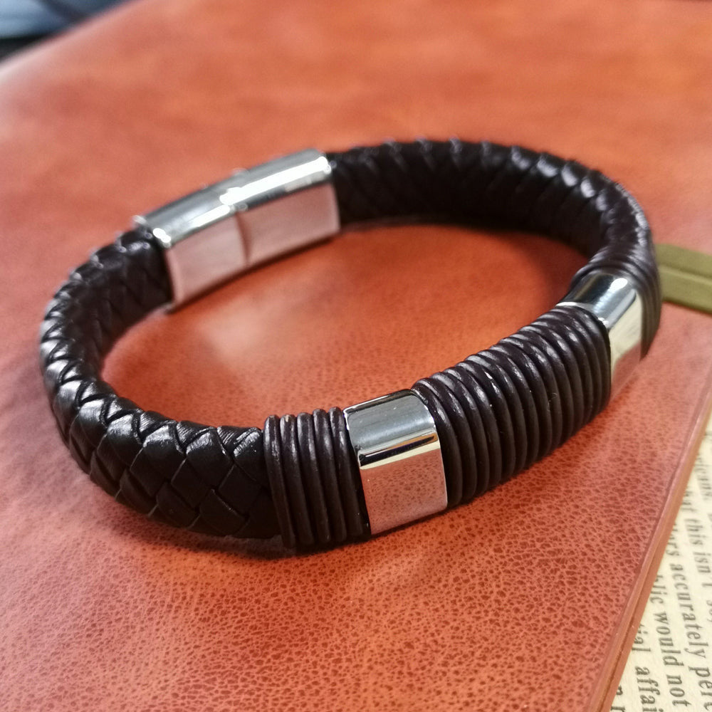 MBSS24 LEATHER BRACELET WITH STAINLESS STEEL CLOSURE AAB CO..