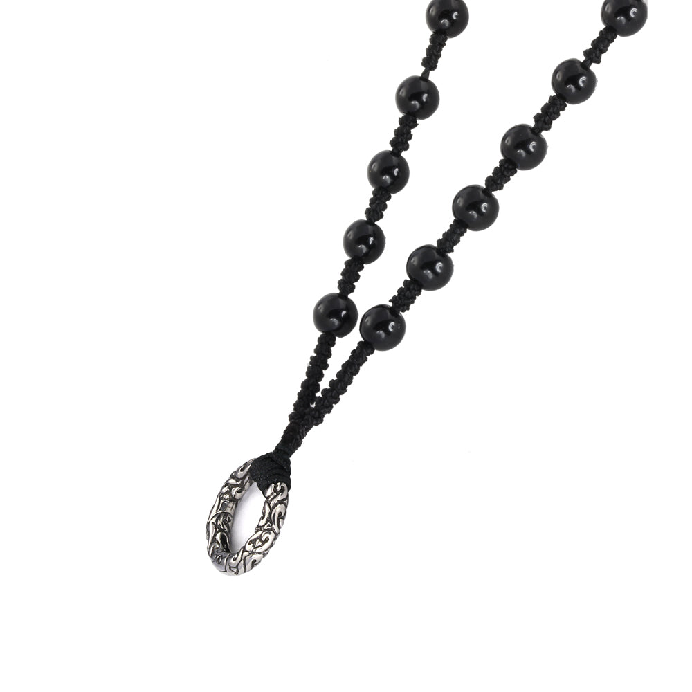 MNSS12 BEAD NECKLACE WITH STAINLESS STEEL RING
