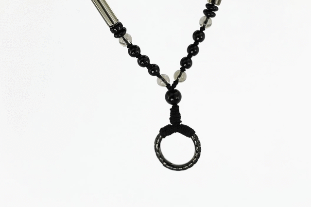 MNSS13 BEAD NECKLACE WITH STAINLESS STEEL RING