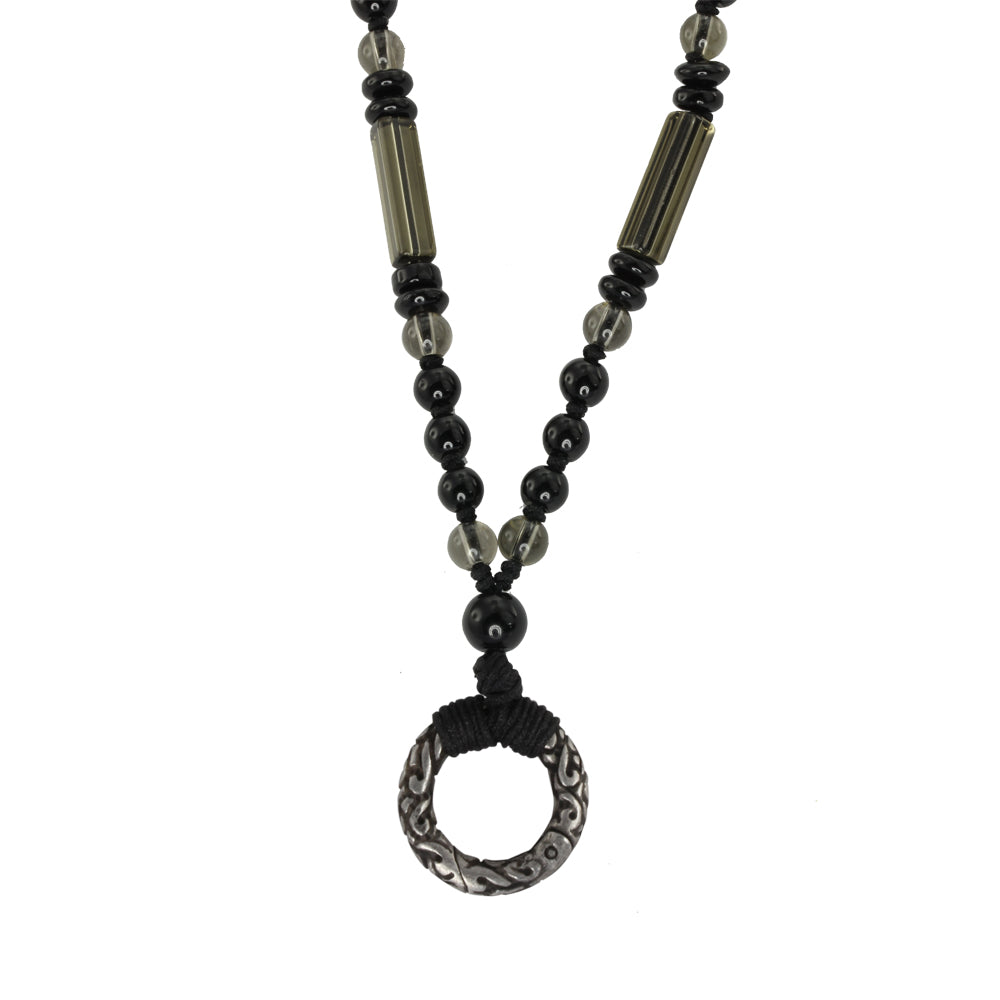 MNSS13 BEAD NECKLACE WITH STAINLESS STEEL RING AAB CO..