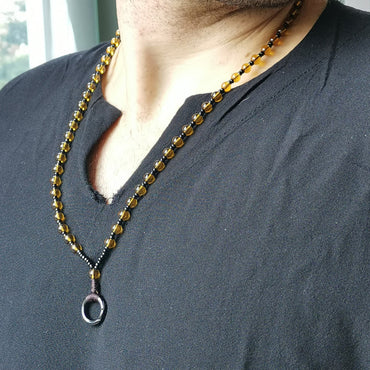 MNSS15 BEAD NECKLACE WITH STAINLESS STEEL RING AAB CO..