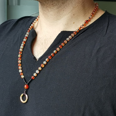 MNSS16 BEAD NECKLACE WITH STAINLESS STEEL RING AAB CO..