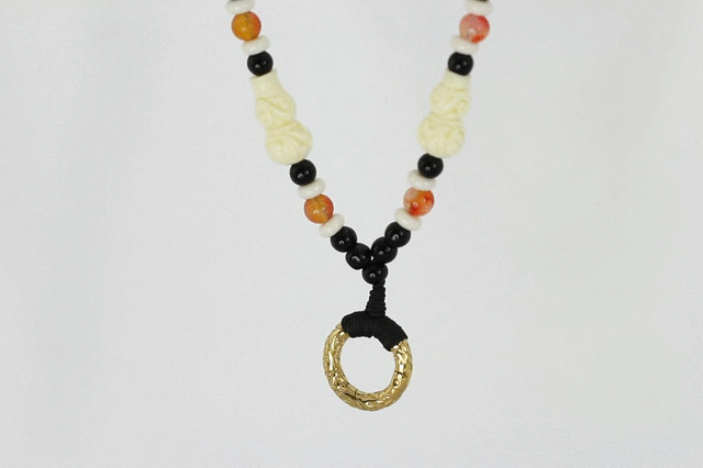 MNSS17 BEAD NECKLACE WITH STAINLESS STEEL RING AAB CO..