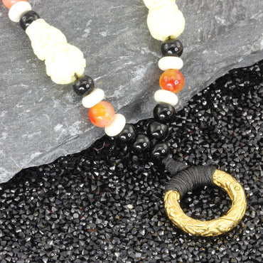 MNSS17 BEAD NECKLACE WITH STAINLESS STEEL RING AAB CO..