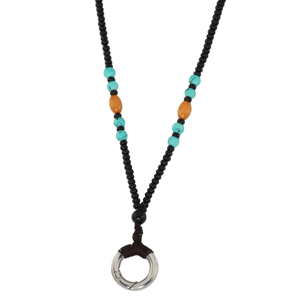 MNSS18 BEAD NECKLACE WITH STAINLESS STEEL RING AAB CO..