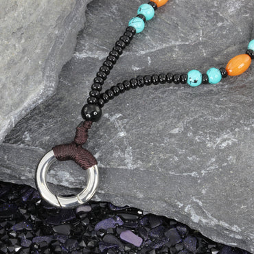 MNSS18 BEAD NECKLACE WITH STAINLESS STEEL RING AAB CO..