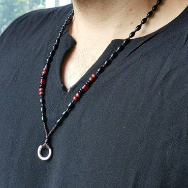 MNSS20 BEAD NECKLACE WITH STAINLESS STEEL RING AAB CO..