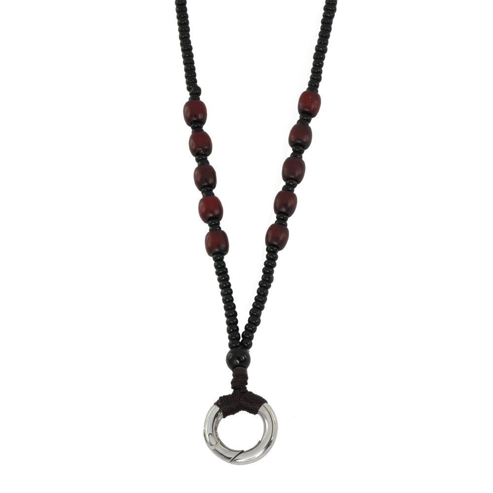 MNSS19 BEAD NECKLACE WITH STAINLESS STEEL RING