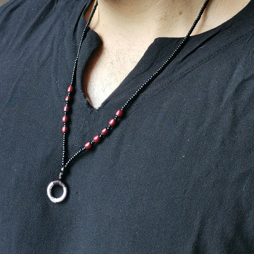 MNSS19 BEAD NECKLACE WITH STAINLESS STEEL RING AAB CO..