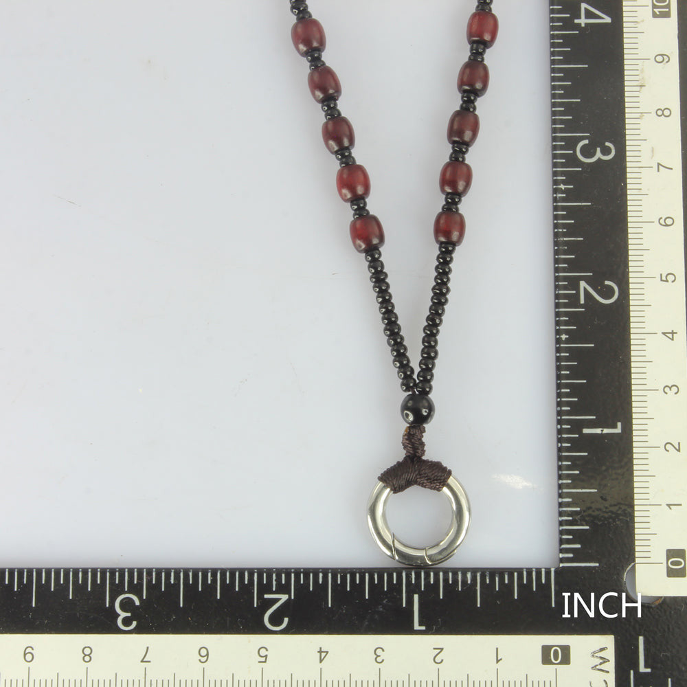 MNSS19 BEAD NECKLACE WITH STAINLESS STEEL RING AAB CO..