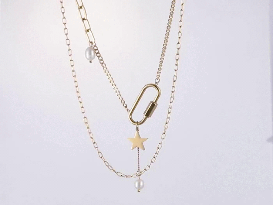 MNSS23 STAINLESS STEEL MULTI CHAIN NECKLACE WITH PEARL AAB CO..
