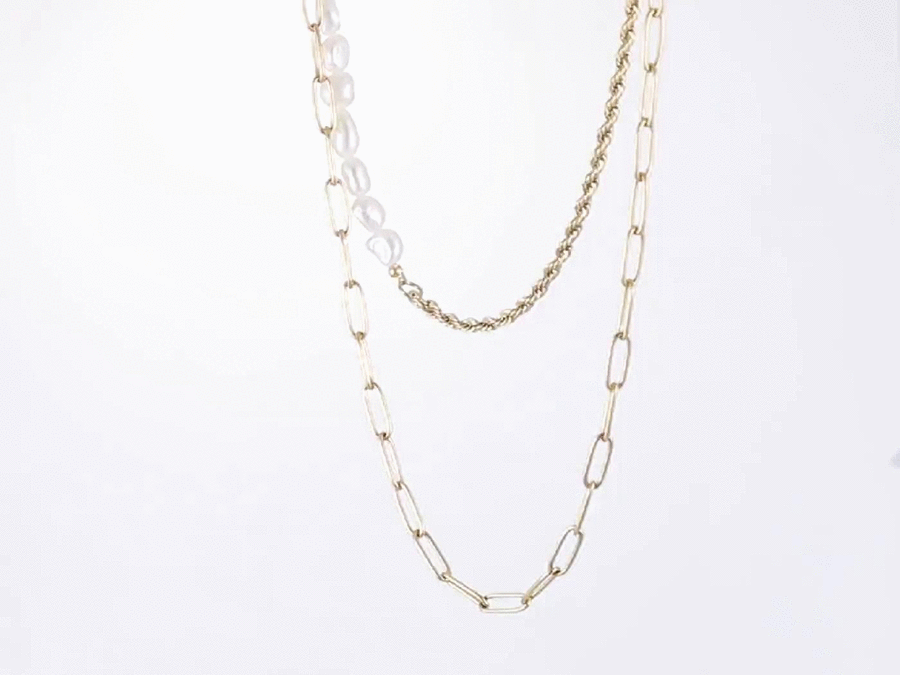 MNSS24 STAINLESS STEEL MULTI CHAIN NECKLACE WITH PEARL AAB CO..