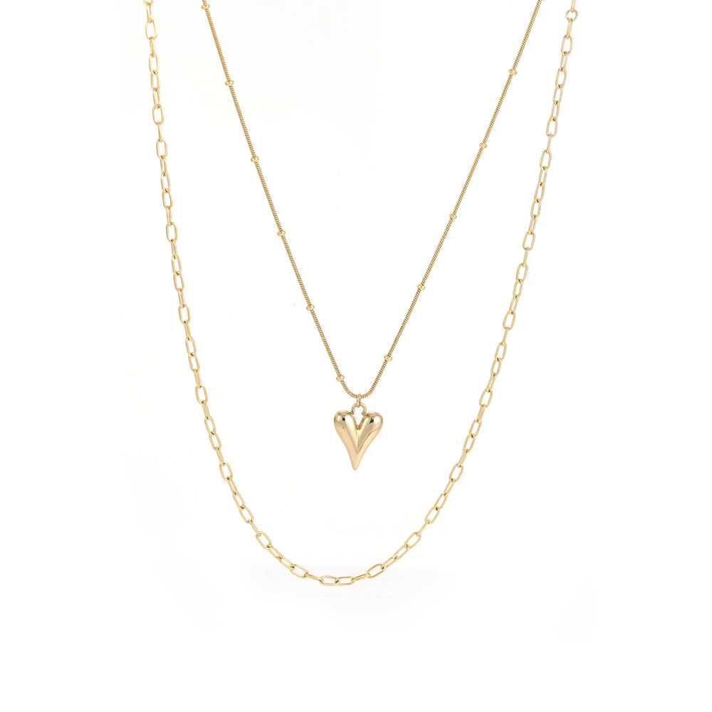 MNSS26 STAINLESS STEEL MULTI CHAIN NECKLACE WITH HEART AAB CO..