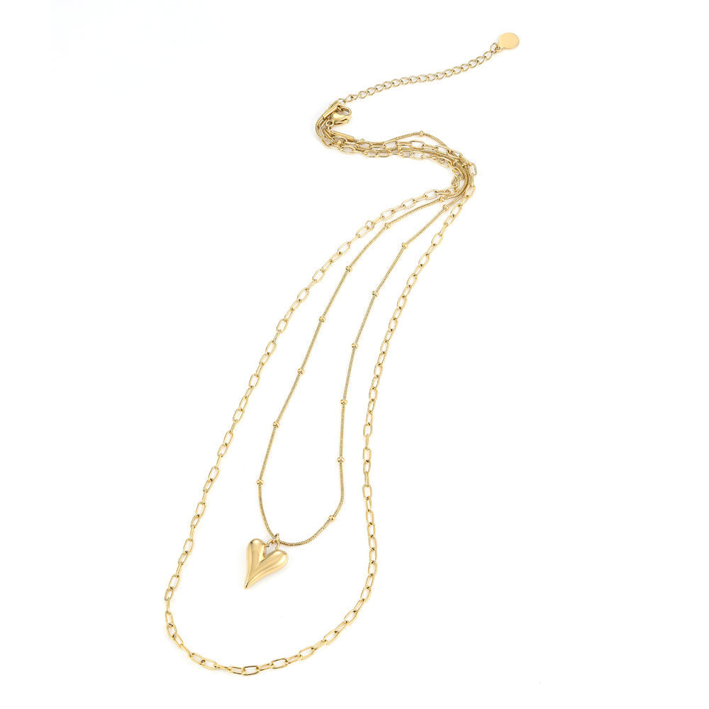 MNSS26 STAINLESS STEEL MULTI CHAIN NECKLACE WITH HEART AAB CO..