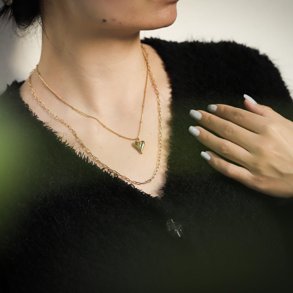 MNSS26 STAINLESS STEEL MULTI CHAIN NECKLACE WITH HEART AAB CO..