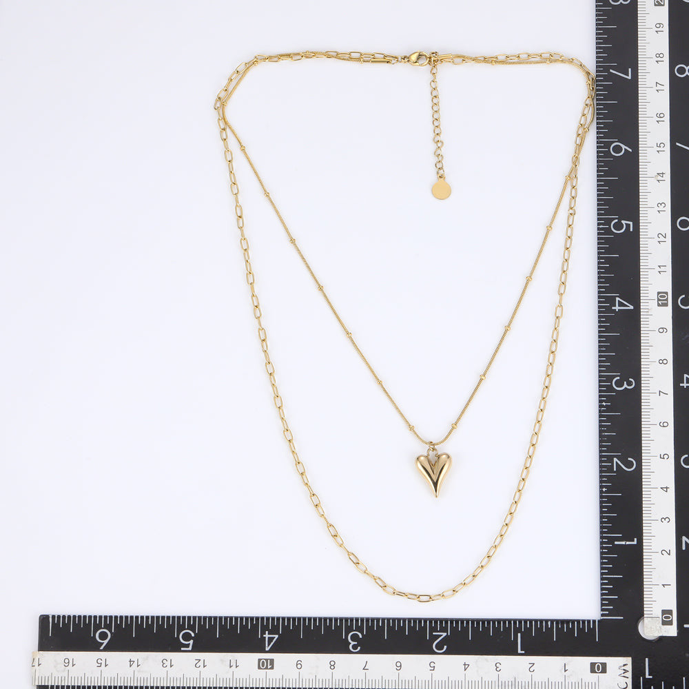 MNSS26 STAINLESS STEEL MULTI CHAIN NECKLACE WITH HEART AAB CO..