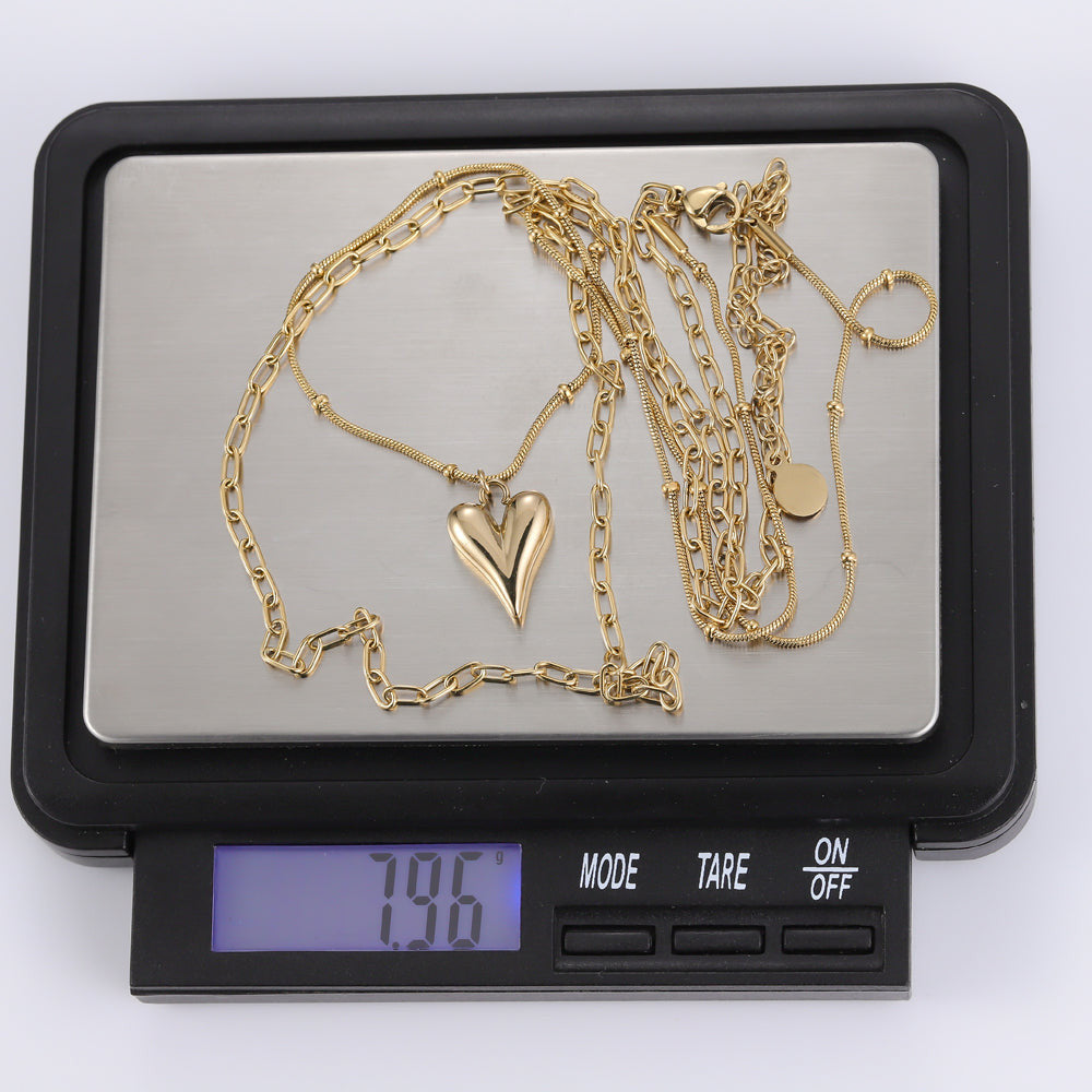 MNSS26 STAINLESS STEEL MULTI CHAIN NECKLACE WITH HEART AAB CO..