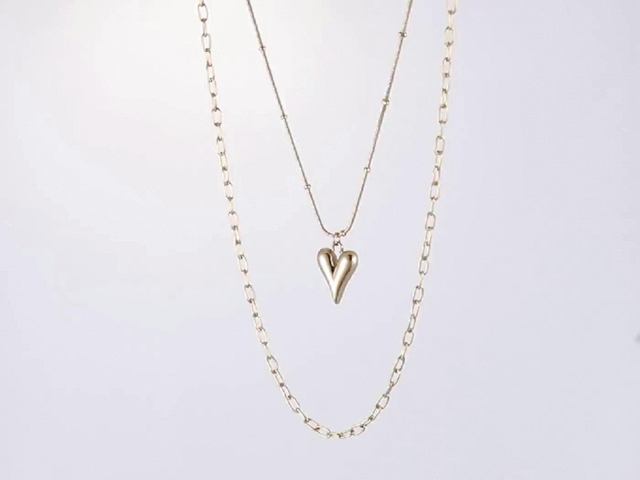 MNSS26 STAINLESS STEEL MULTI CHAIN NECKLACE WITH HEART AAB CO..