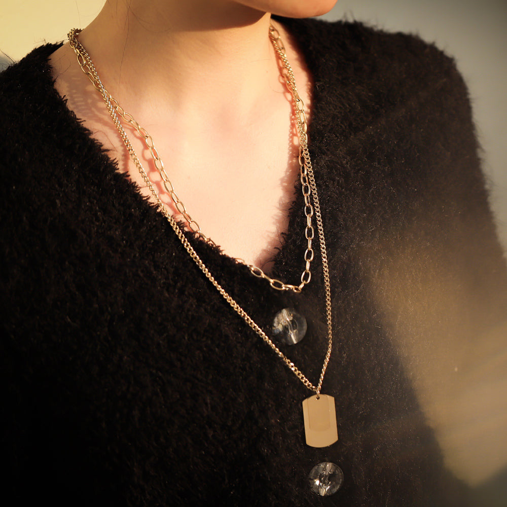 MNSS27 STAINLESS STEEL MULTI CHAIN NECKLACE WITH DOG TAG AAB CO..