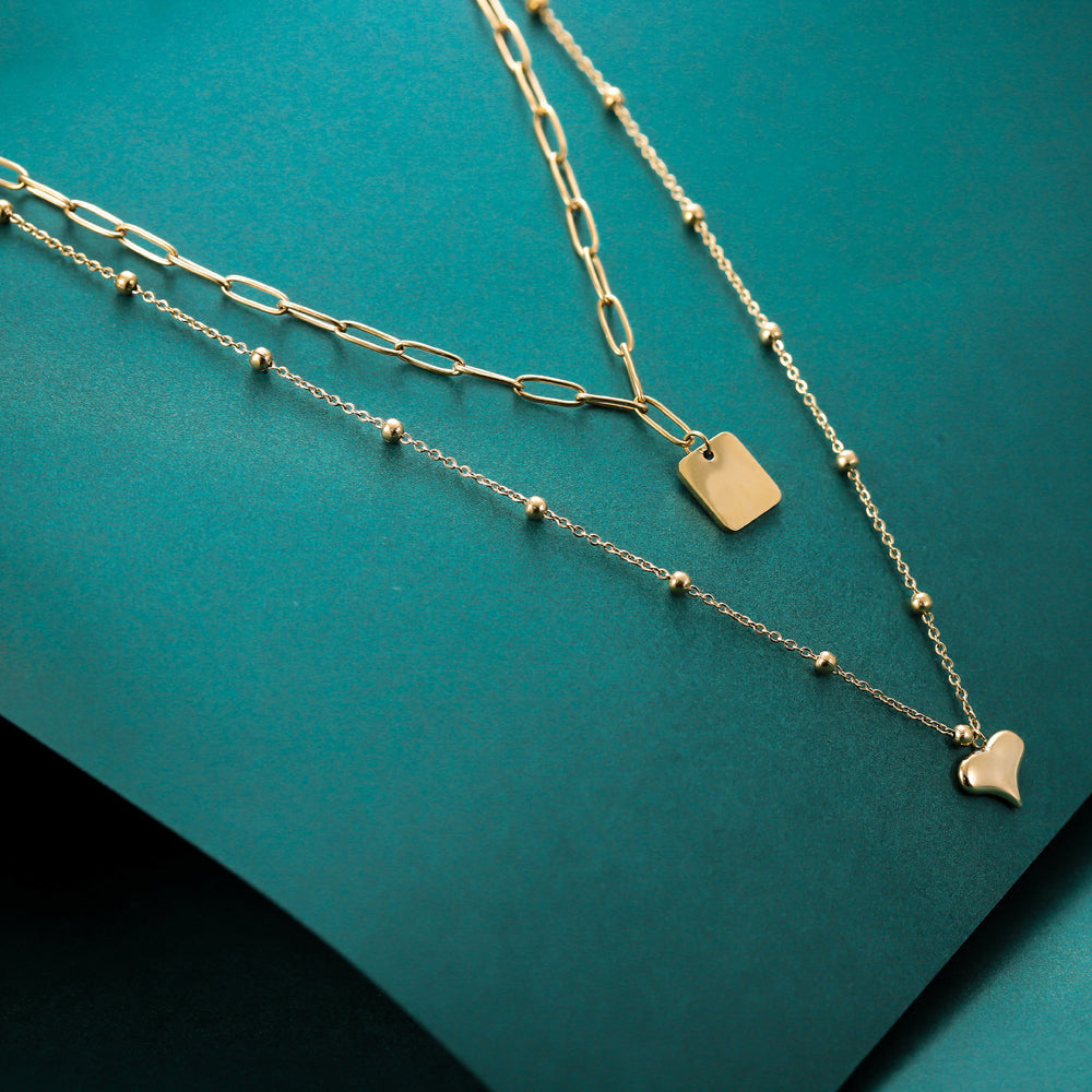 MNSS29 STAINLESS STEEL MULTI CHAIN NECKLACE WITH HEART AAB CO..