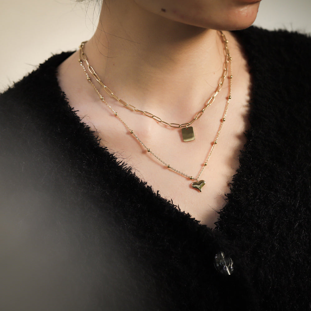 MNSS29 STAINLESS STEEL MULTI CHAIN NECKLACE WITH HEART AAB CO..
