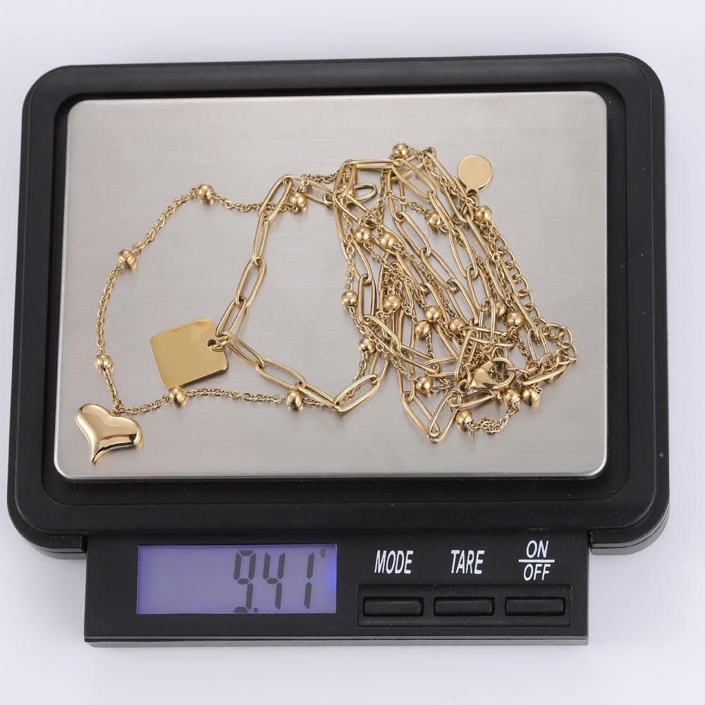 MNSS29 STAINLESS STEEL MULTI CHAIN NECKLACE WITH HEART AAB CO..