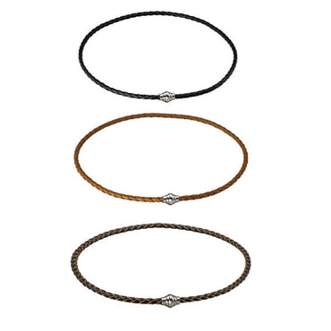 NSS364  STAINLESS STEEL LEATHER NECKLACE AAB CO..