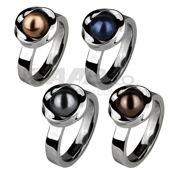 RSS523  STAINLESS STEEL RING WITH PEARL AAB CO..