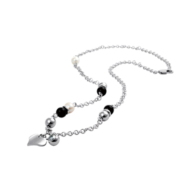 NSLD21 STAINLESS STEEL NECKLACE PEARL ONYX AAB CO..