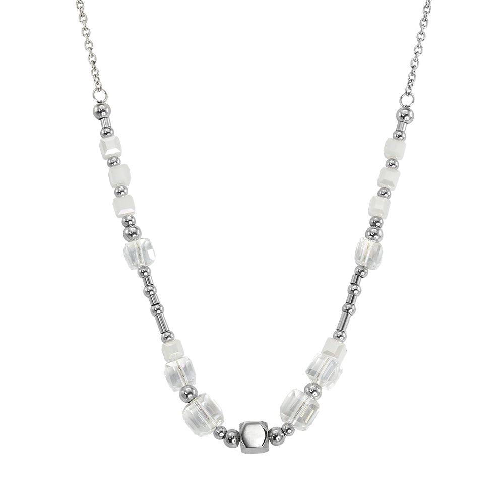 NSS714 STAINLESS STEEL NECKLACE WITH GLASS AAB CO..