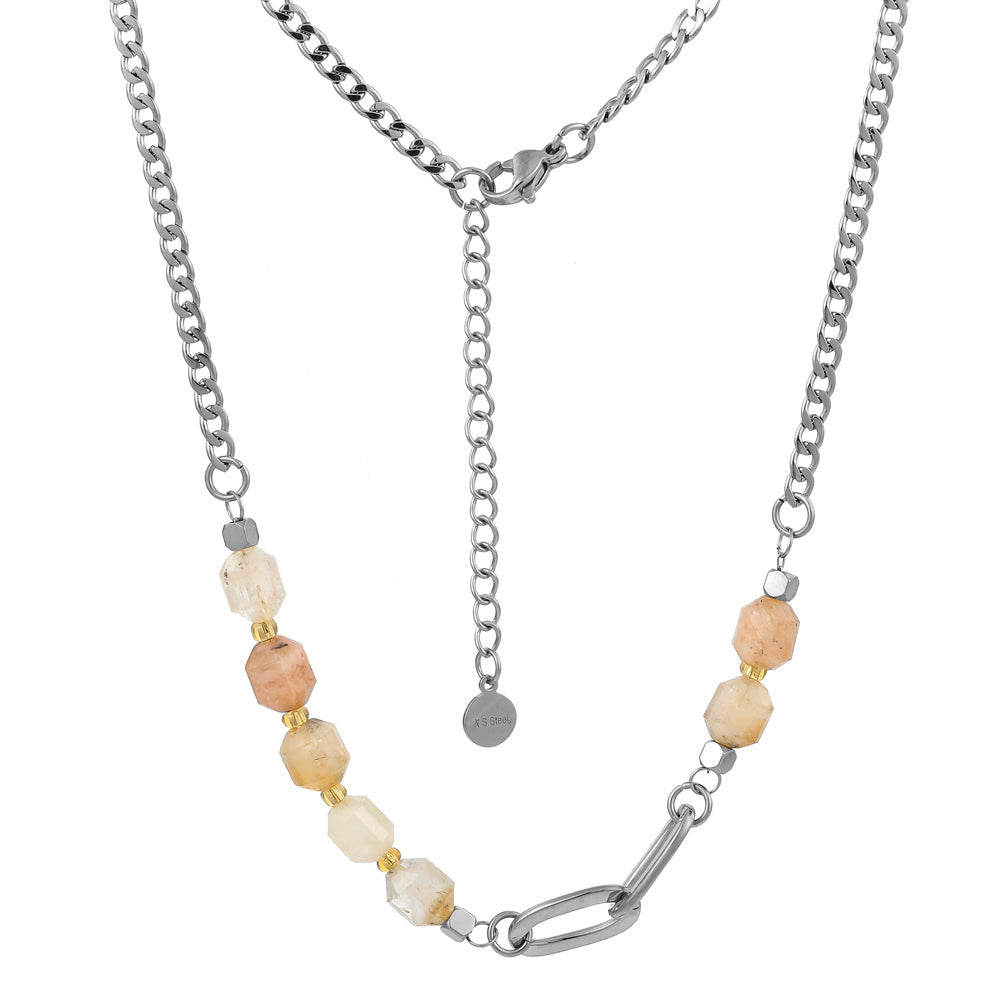 NSS780 STAINLESS STEEL NECKLACE WITH NATURAL STONE AAB CO..