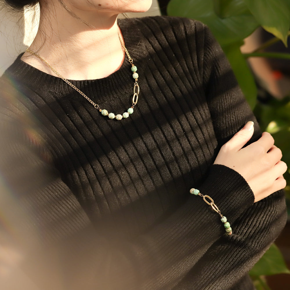 BSS857 STAINLESS STEEL BRACELET WITH NATURAL STONE AAB CO..