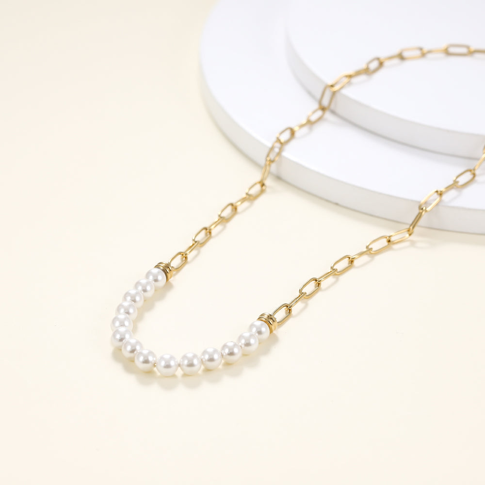 NSS796 STAINLESS STEEL NECKLACE WITH SHELL PEARL AAB CO..