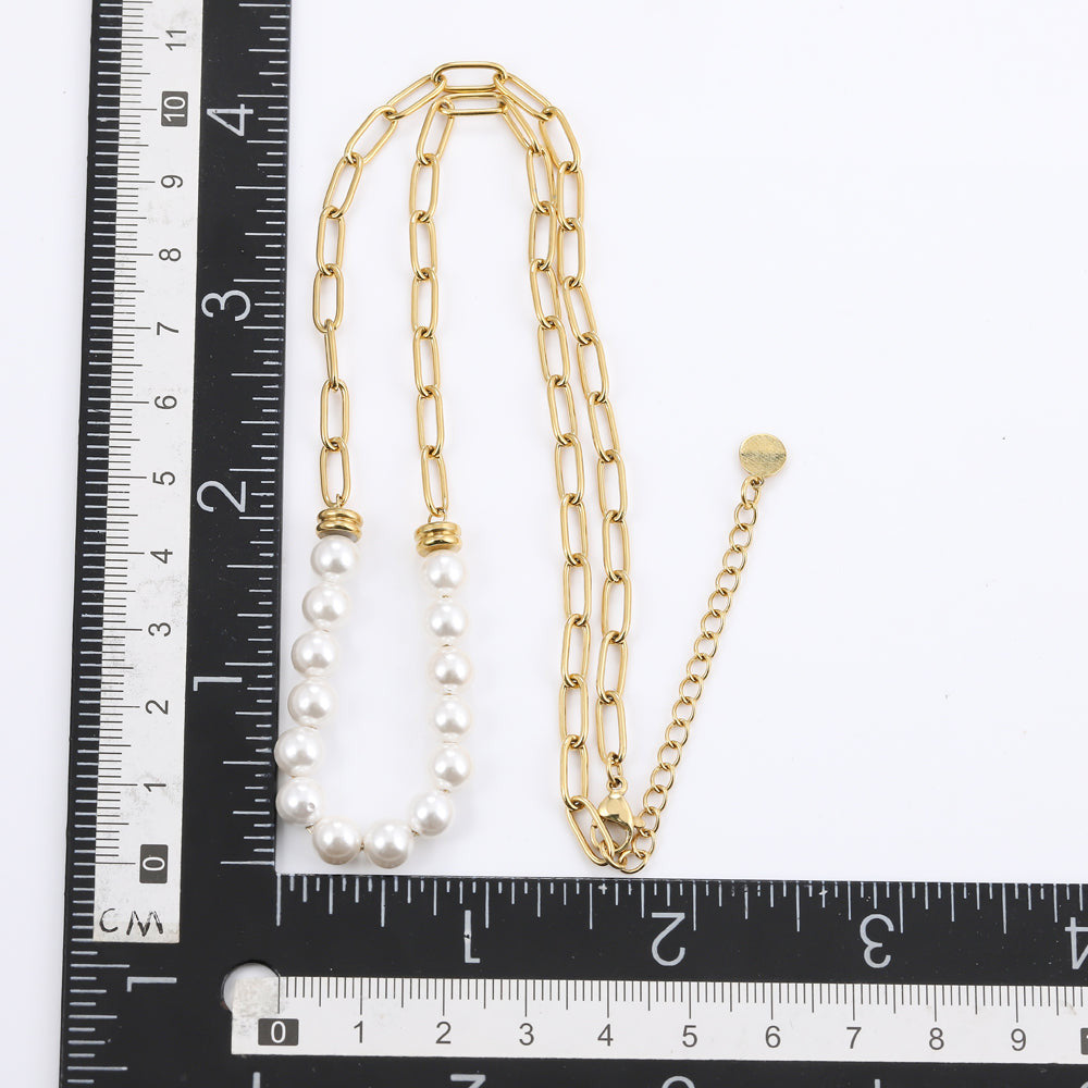 NSS796 STAINLESS STEEL NECKLACE WITH SHELL PEARL AAB CO..